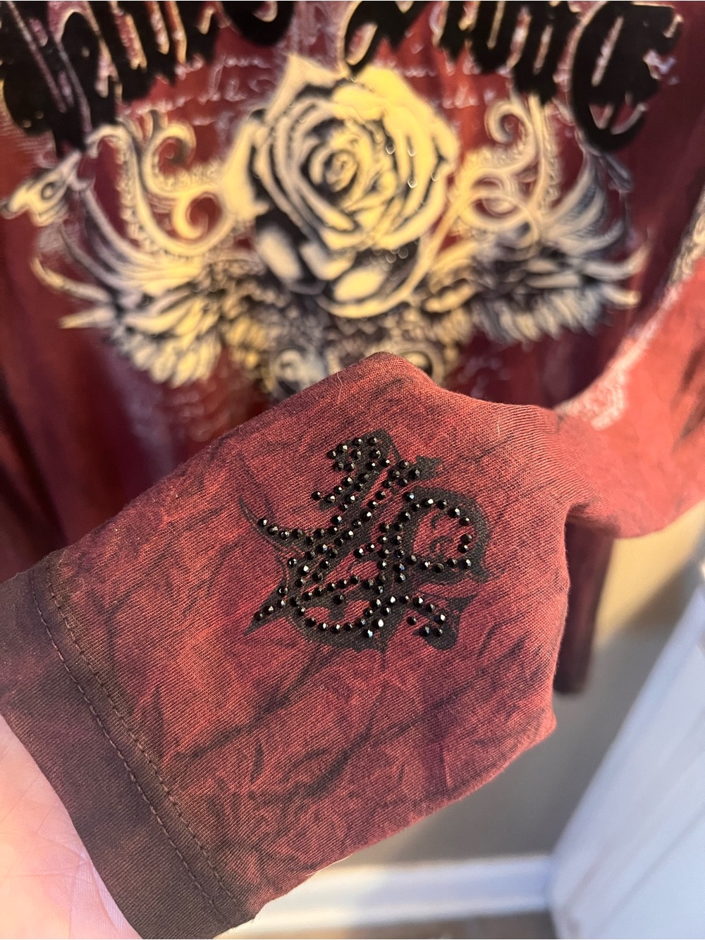 Velvet Stone Maroon Graphic V-Neck Long Sleeve Top - Picture 3 of 7